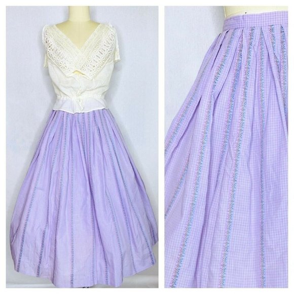 Vintage Dresses & Skirts - Vintage 60s Circle Skirt by Graff Size XS Extra Small Purple Check VLV Pinup